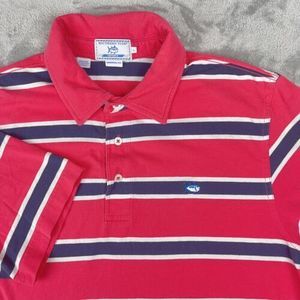 Southern Tide Sport Shirt Mens Large Pink Blue‎ Stripe Polo Stretch